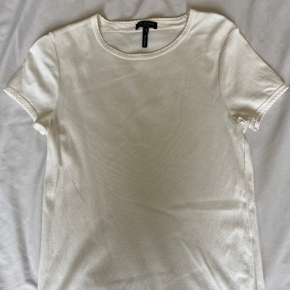 Rag & Bone white women's tee with detail on sleeve